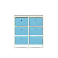 6 Drawer Pine Wood Storage Chest Sky Blue Fabric Baskets 70 x 80cm