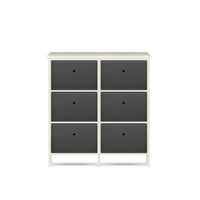 6 Drawer Pine Wood Storage Chest Grey Fabric Baskets 70 x 80cm