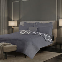 Bamboo Cooling Reversible 7 Piece Comforter Set Bedspread - Queen - Charcoal