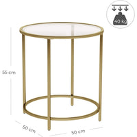 Gold Round Side Table with Golden Metal Frame Robust and Stable