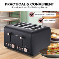 4 Slice Toaster Rose Trim Collection - Black