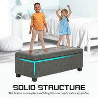 102cm Dark Grey Storage Ottoman Stool Fabric