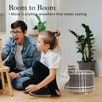 2 Set Lattice Fabric Ottoman Round Wooden Leg Foot Stool