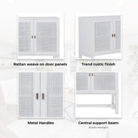 Sideboard Buffet Table 160cm 4 Door Mindi Wood Rattan - White