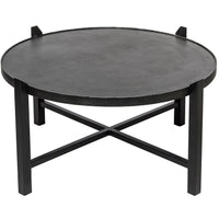 Modern Black Round Coffee Table with Silver Finish Engraved Top