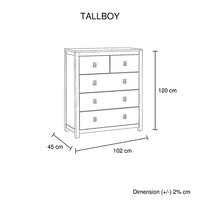 Ash Wood Tallboy with 5 Storage Drawers