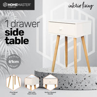 1 Drawer Side Table Sleek Modern & Stylish Neutral Design 61cm