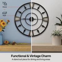 Home Master Wall Clock Antique Style Roman Numerals Metal Accents 60cm
