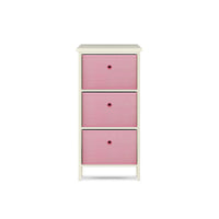 3 Drawer Pine Wood Storage Chest Pink Fabric Baskets 70 x 80cm