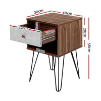 Bedside Table with Drawer - Grey & Walnut