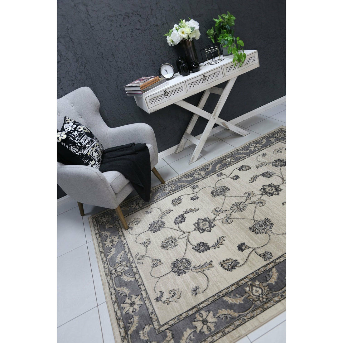Arya Cream Grey Oriental Rug 200x290 cm