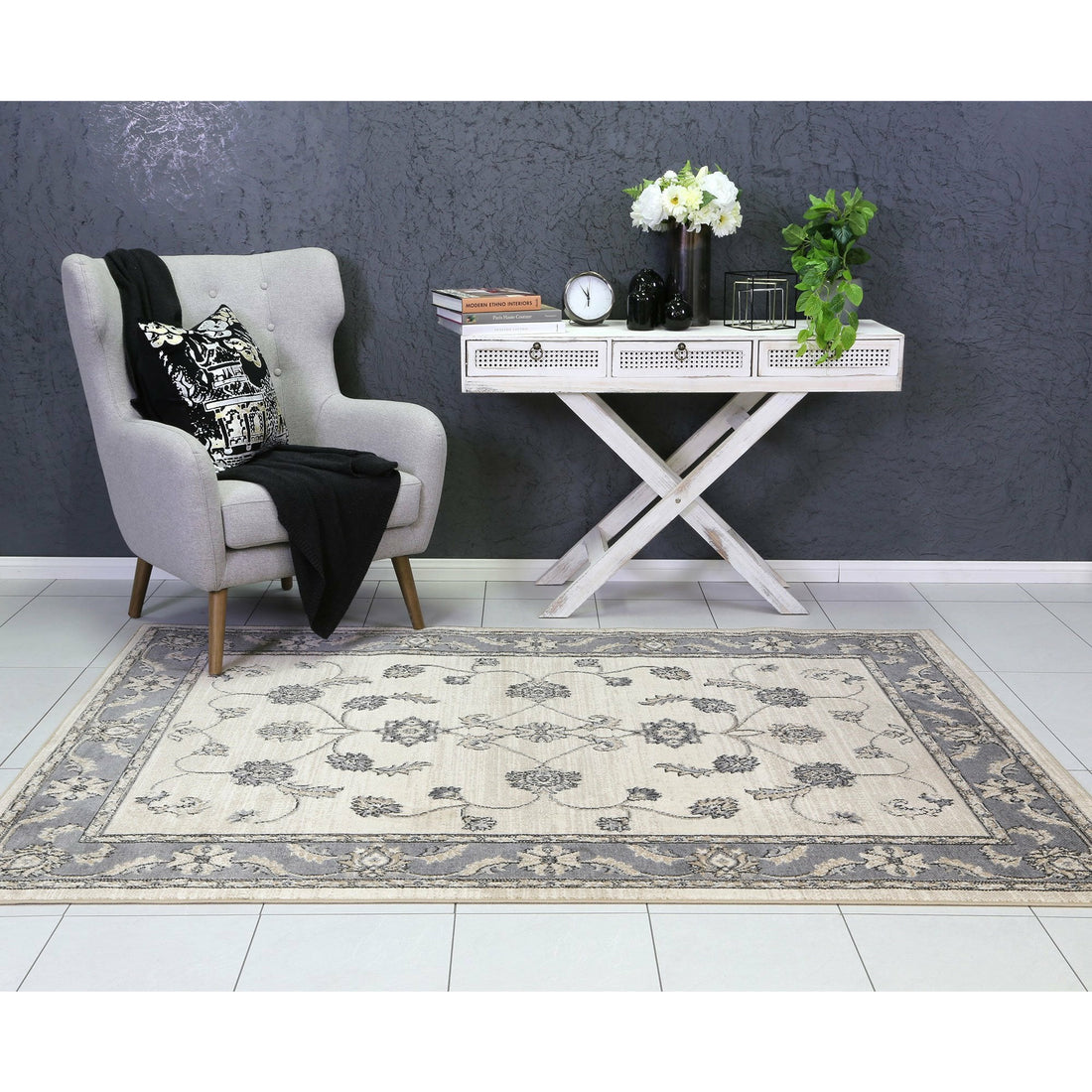 Arya Cream Grey Oriental Rug 200x290 cm