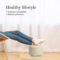 2 Set Beige Fabric Ottoman Round Wooden Leg Foot Stool