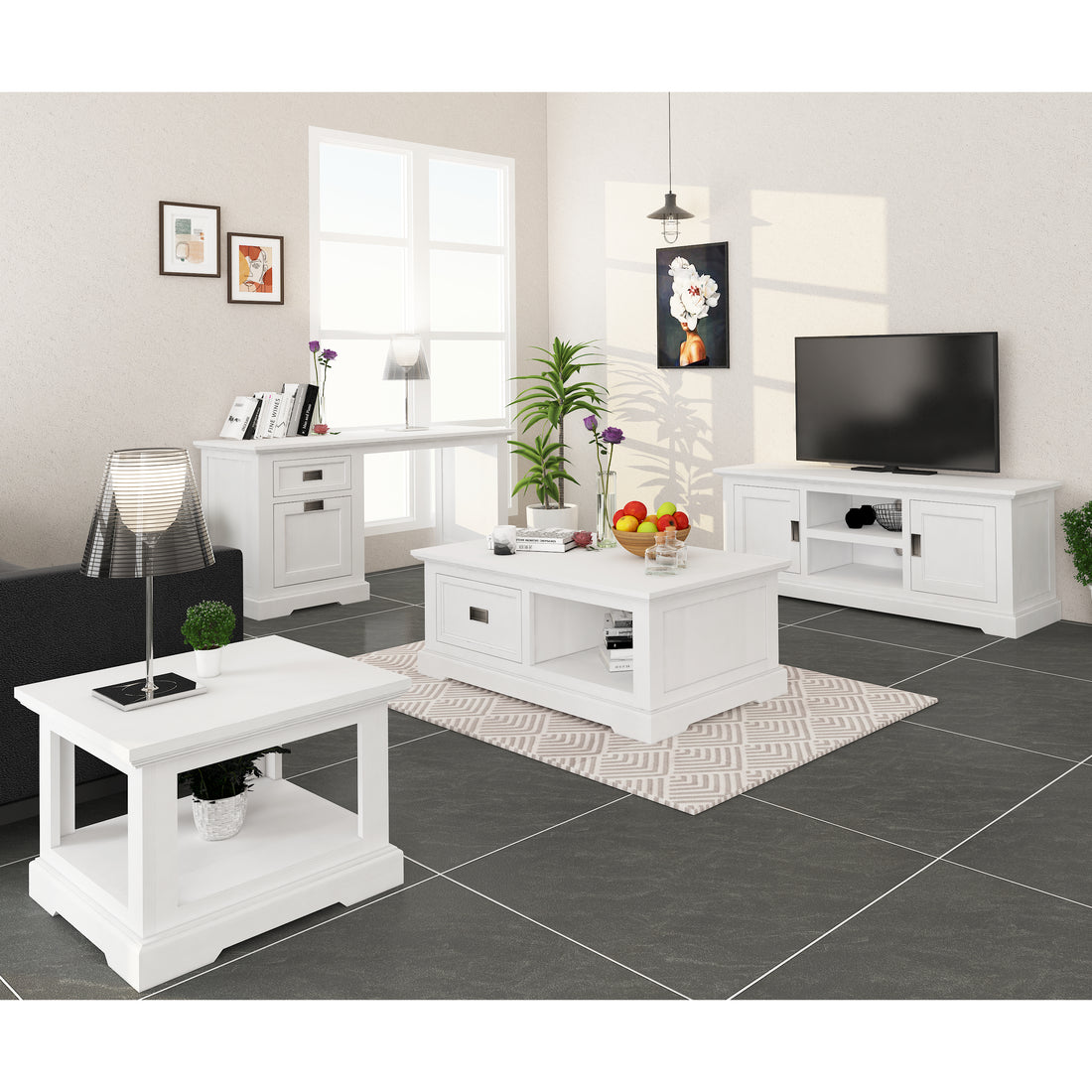 Entertainment TV Unit 160cm 2 Door Solid Acacia Wood Coastal - White