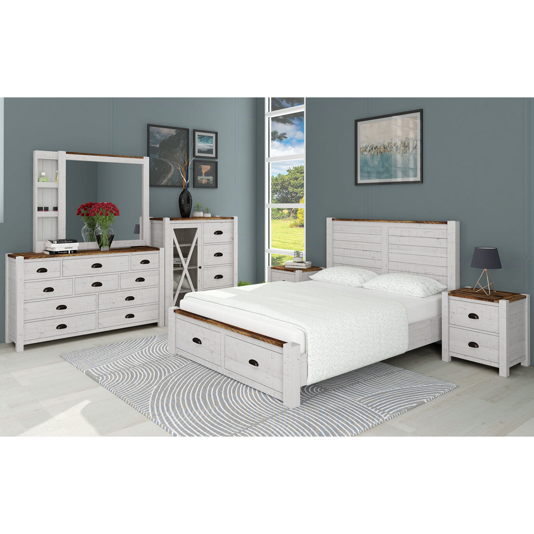 Tallboy 7 Chest of Drawers Solid Acacia Timber Wood Cabinet Brown White