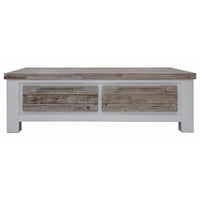 Plumeria Coffee Table 130cm 2 Drawer Solid Acacia Timber Wood - White Brush