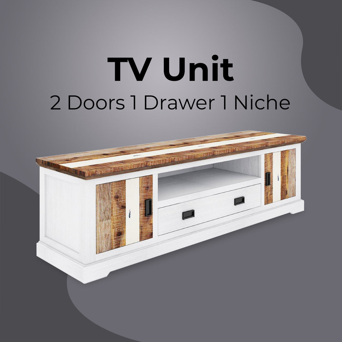 Orville Entertainment TV Unit 214cm 2 Door Solid Acacia Timber - Multi Color