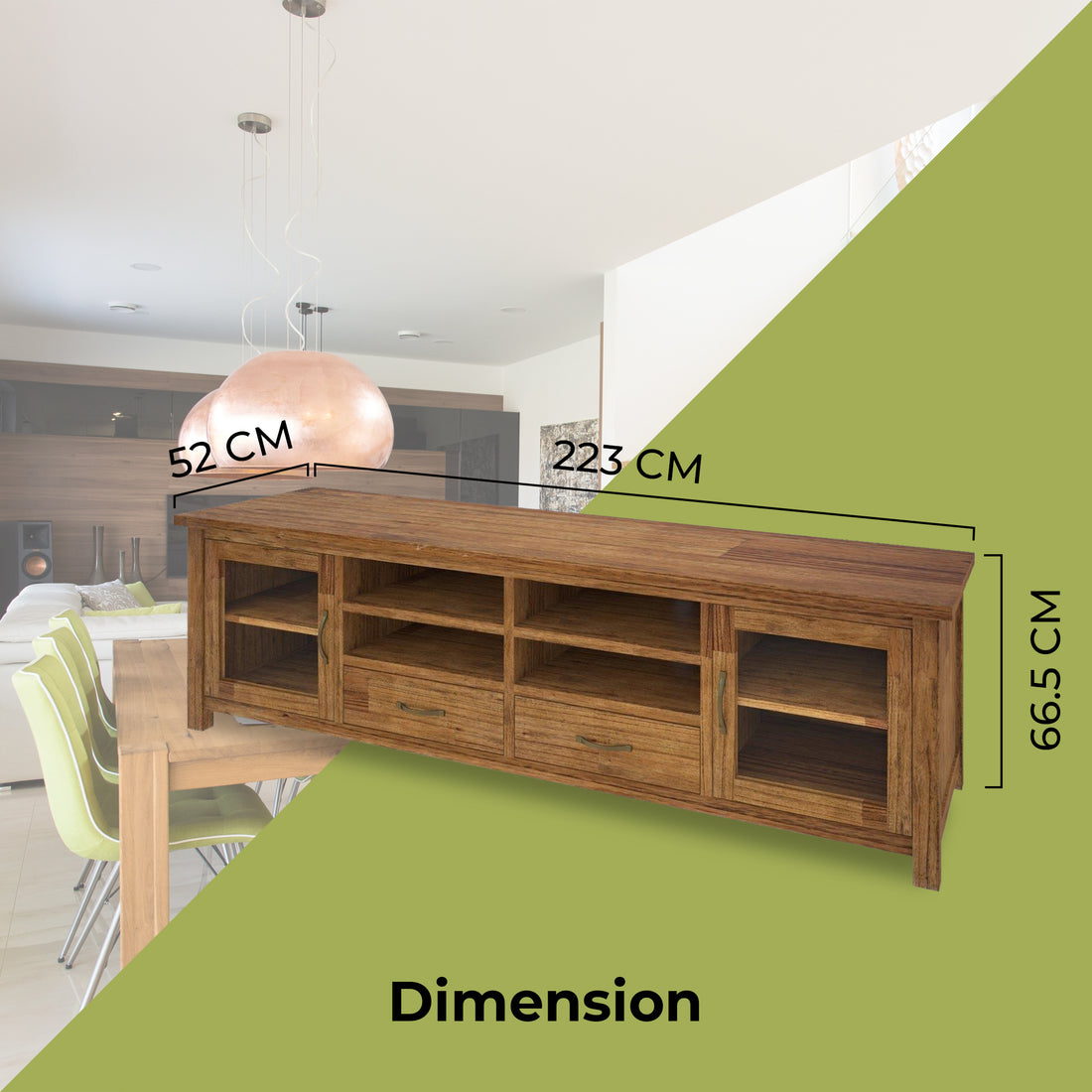 Birdsville Entertainment TV Unit 223cm 2 Door 2 Drawer Mt Ash Wood - Brown