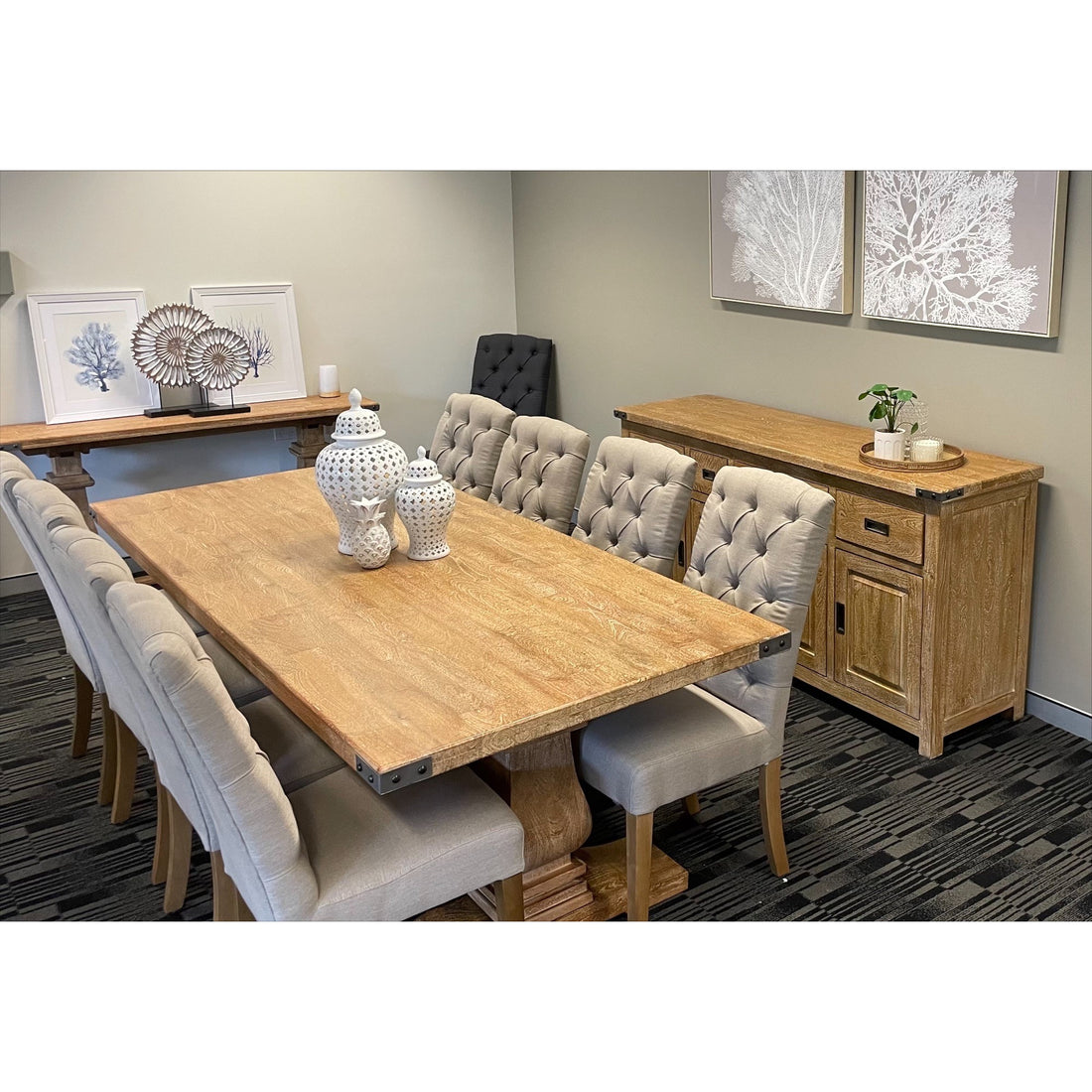 Console Entry Hallway Table 160cm Pedestal Mango Wood - Honey Wash