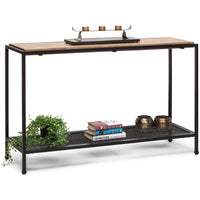 Black Iron Hallway Console Table with Distressed Wood Top