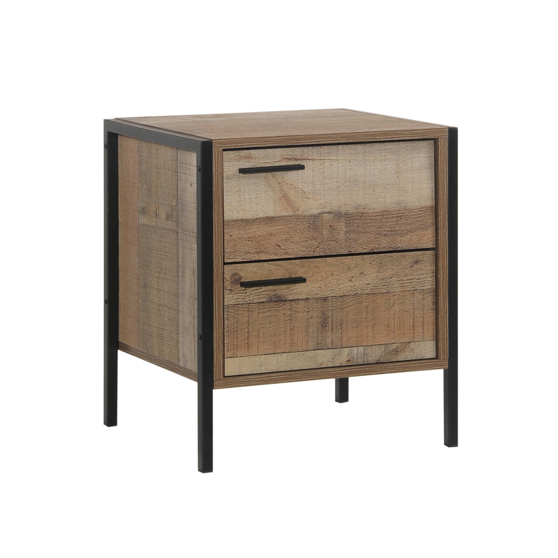 4 Piece Bedroom Queen Suite Light Oak with Metal Legs - Bed, Bedside Table & Tallboy