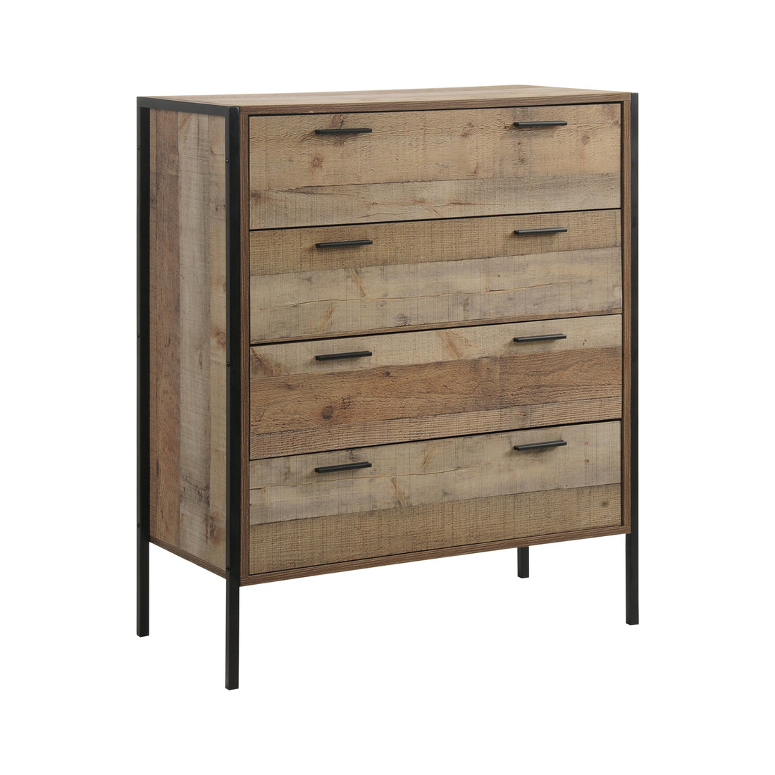 4 Piece Bedroom Queen Suite Light Oak with Metal Legs - Bed, Bedside Table & Tallboy