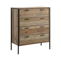 4 Piece Bedroom Queen Suite Light Oak with Metal Legs - Bed, Bedside Table & Tallboy