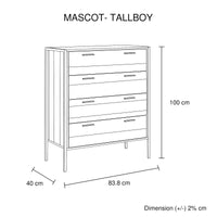 4 Piece Bedroom Queen Suite Light Oak with Metal Legs - Bed, Bedside Table & Tallboy