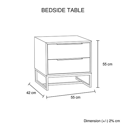 Wood Veneered Bedside Table with 2 drawers Side Table