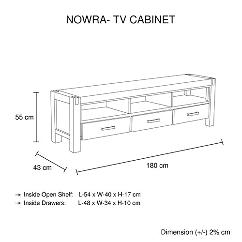 Entertainment Unit with 3 Storage Drawers Solid Acacia Wood