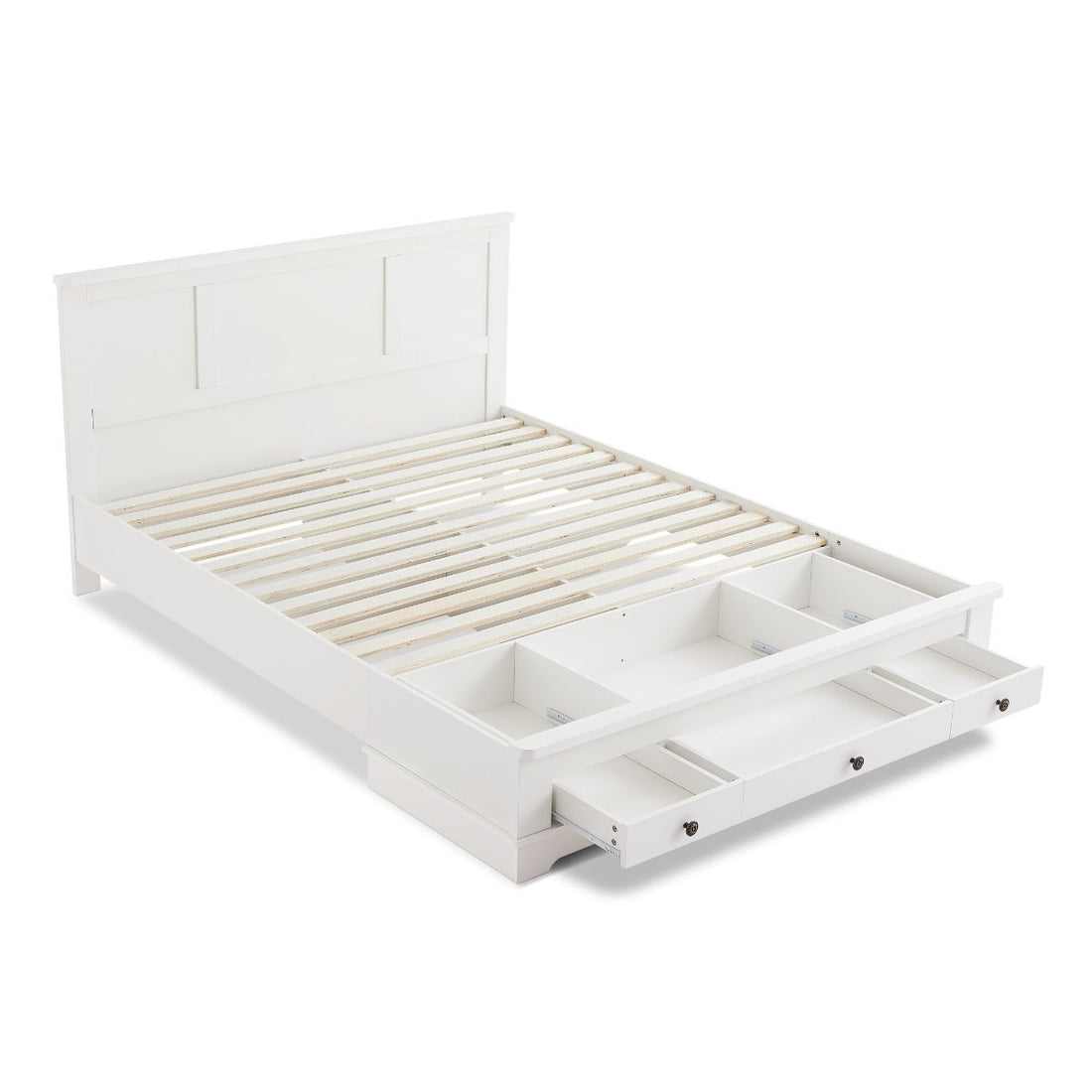 White Coastal Lifestyle Bedframe with Storage Drawers Queen