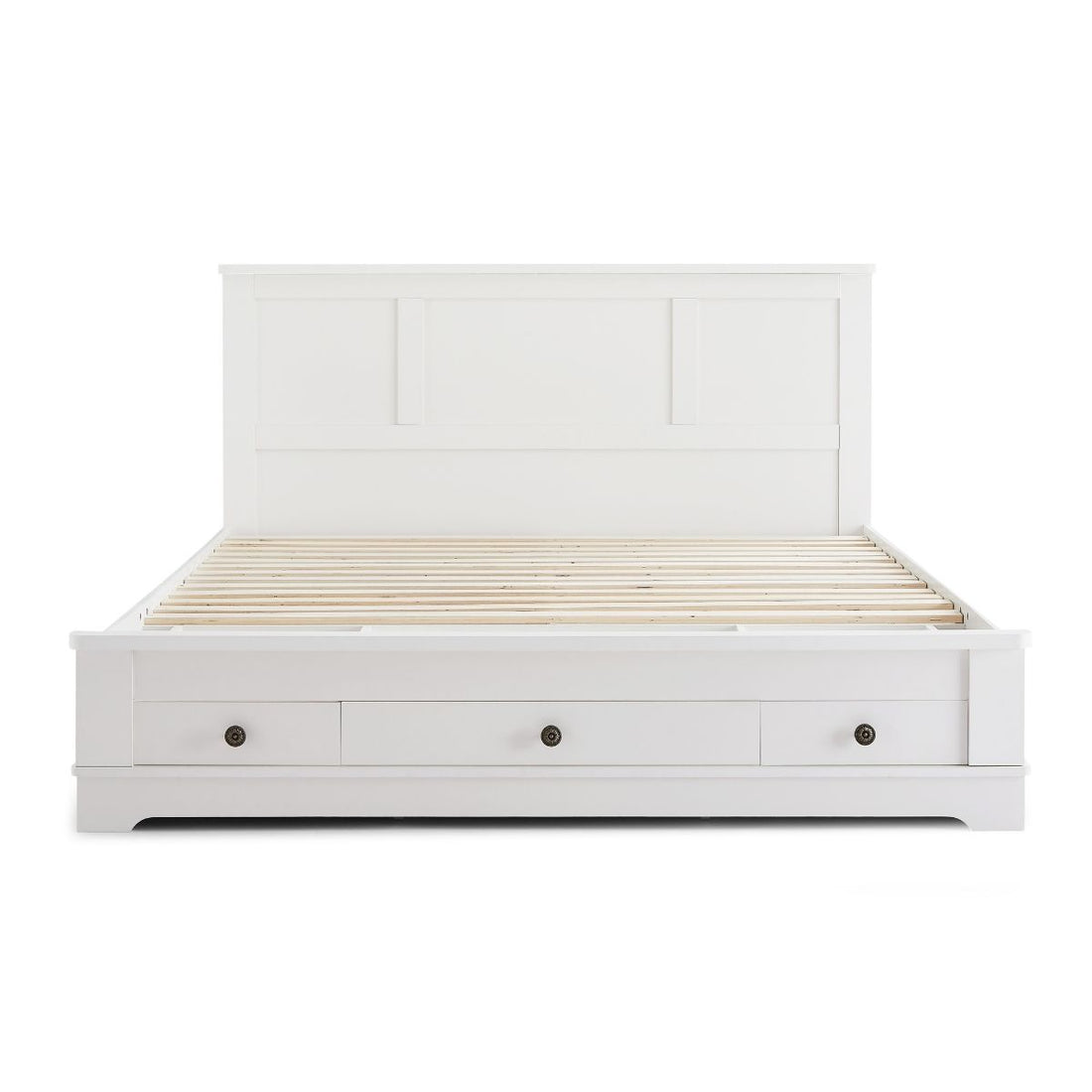 White Coastal Lifestyle Bedframe with Storage Drawers Queen