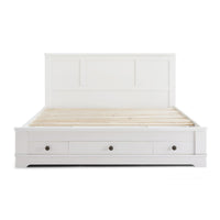 White Coastal Lifestyle Bedframe with Storage Drawers Queen