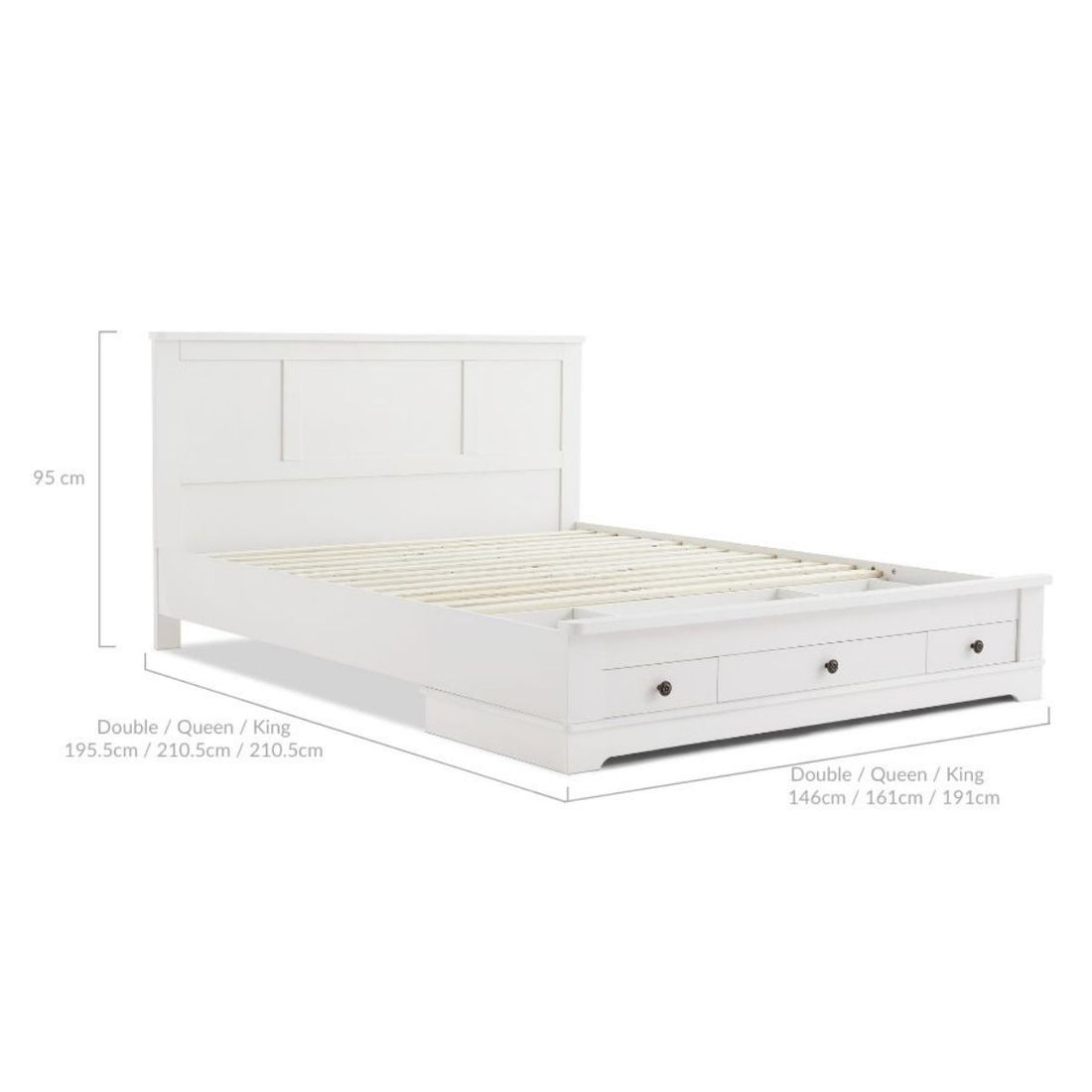 White Coastal Lifestyle Bedframe with Storage Drawers Queen
