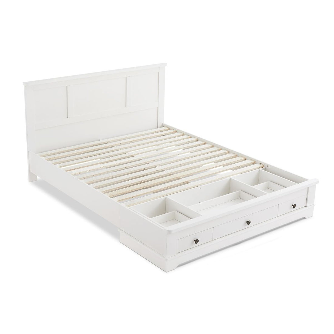White Coastal Lifestyle Bedframe with Storage Drawers Queen