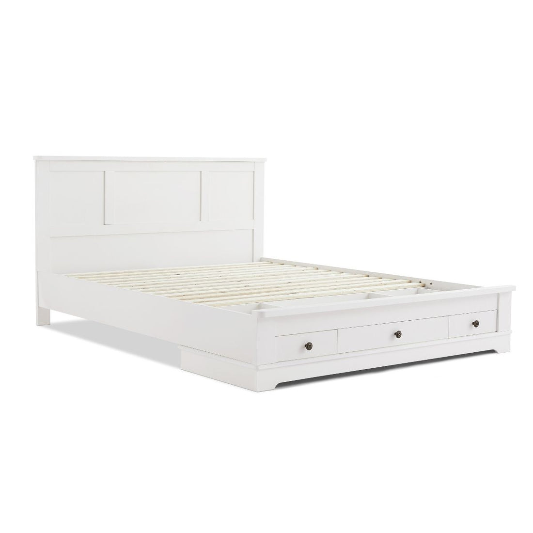 White Coastal Lifestyle Bedframe with Storage Drawers Queen