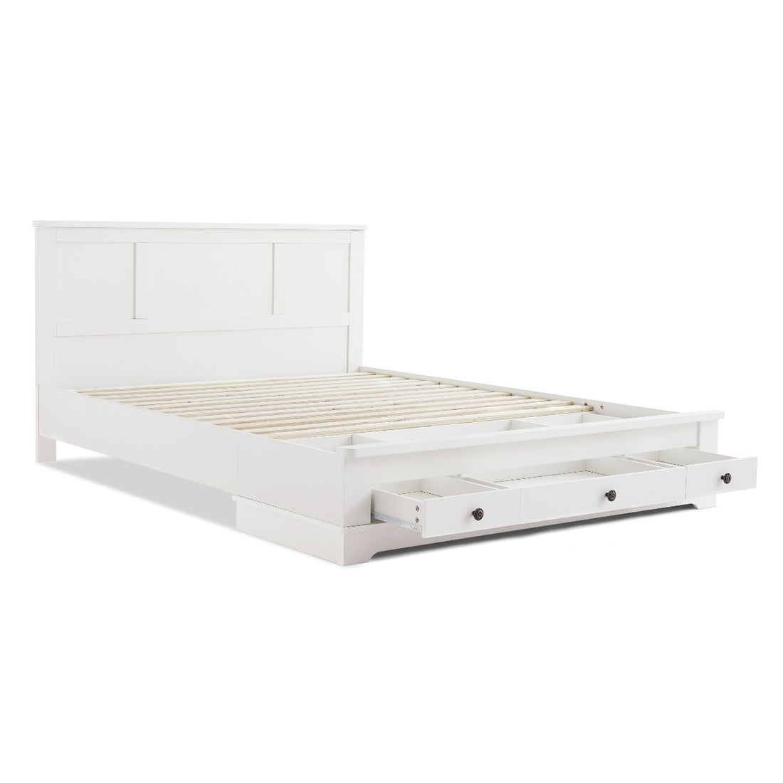 White Coastal Lifestyle Bedframe with Storage Drawers Queen