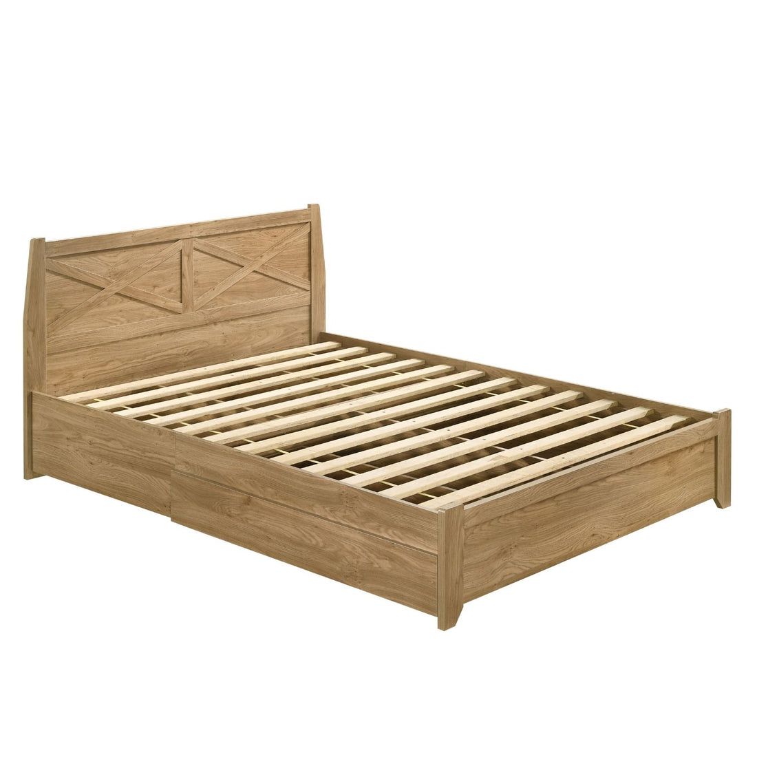 Natural Wooden Bed Frame with Storage Drawers - King