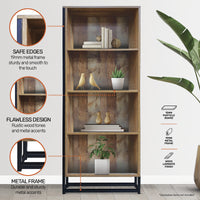 Vogue Wood Tone Bookcase Stylish Rustic Flawless Design 166cm