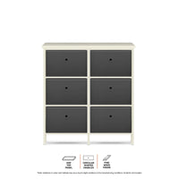 6 Drawer Pine Wood Storage Chest Grey Fabric Baskets 70 x 80cm
