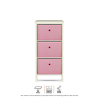 3 Drawer Pine Wood Storage Chest Pink Fabric Baskets 70 x 80cm