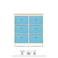 6 Drawer Pine Wood Storage Chest Sky Blue Fabric Baskets 70 x 80cm